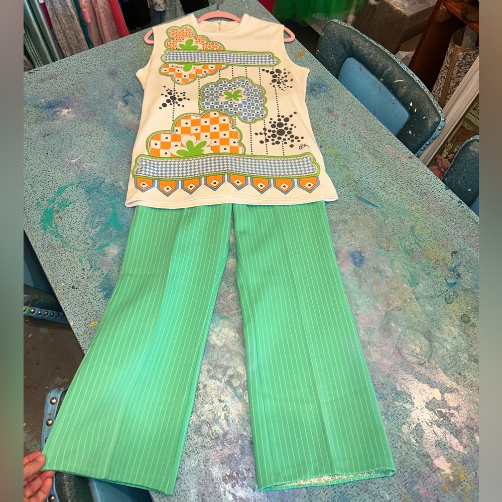 70s Sea-green Pin Stripe Pants